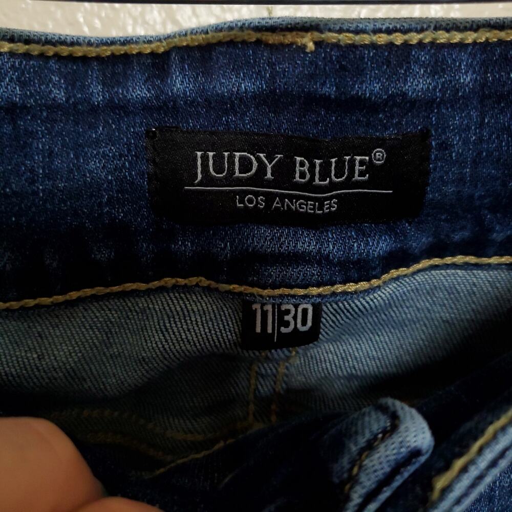 JUDY BLUE Flare High Rise Button Flap Pocket Dark Wash Stretch Jeans - Picture 6 of 12